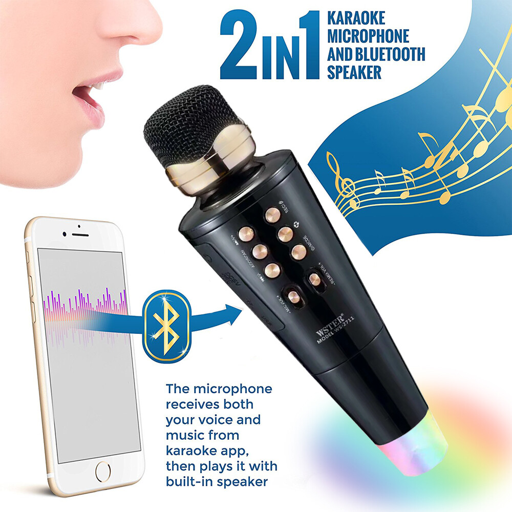 Handheld Vocal Microphone & Karaoke Speaker with LED Lights & Multimedia Support