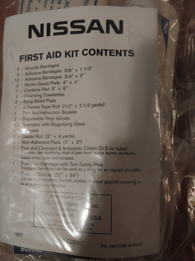 Nissan Frontier First Aid Kit OEM 99210 EA00A With Unopened Contents 2005-2019