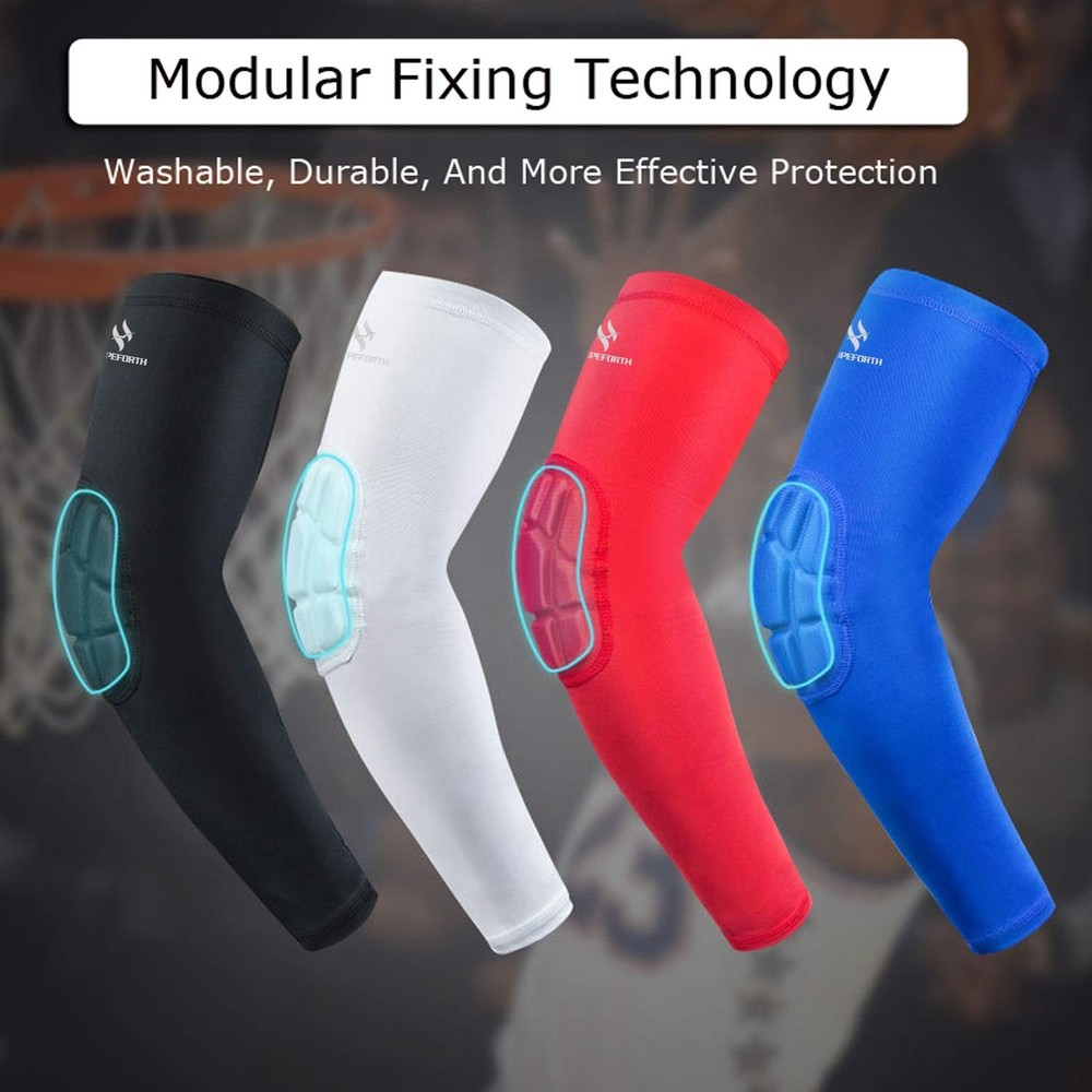 2PCS Padded Elbow Sleeves Compression Arm Protective Support Blue Elbow Pad