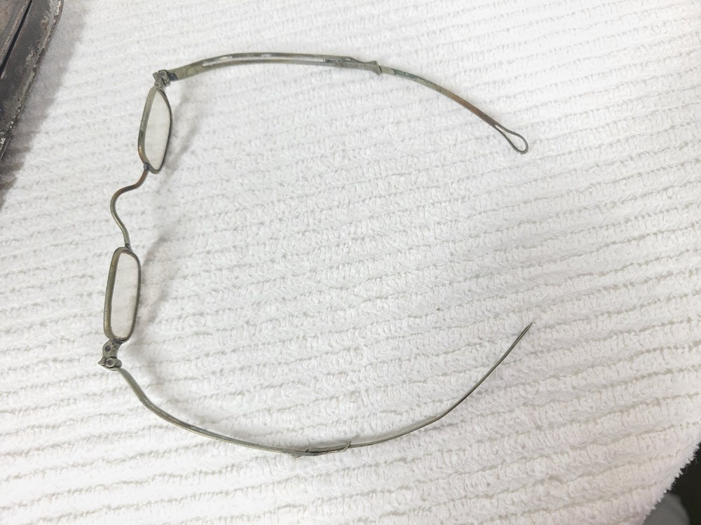 Antique 1800s Eyeglasses w Case Rectangular Small Lens Telescoping Arm Ooak Rare