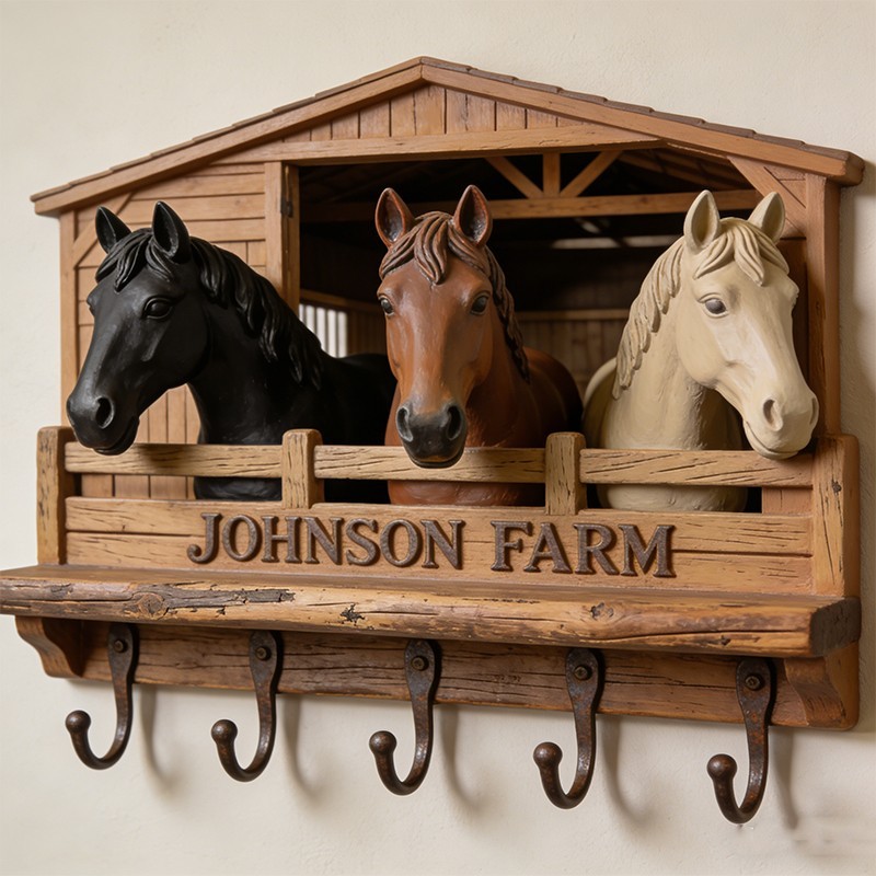 Custom-made ranch and stable-themed wall hooks key holder