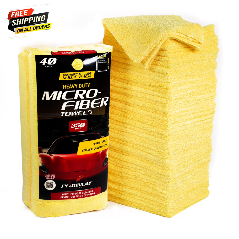 Heavy Duty Multi-Purpose Microfiber Detailing Towel, 40 Pack, Yellow