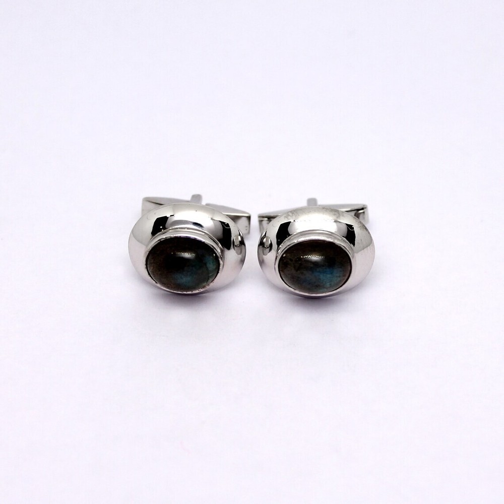 Natural Labradorite Solid 925 Sterling Silver Minimalist Cufflinks Set