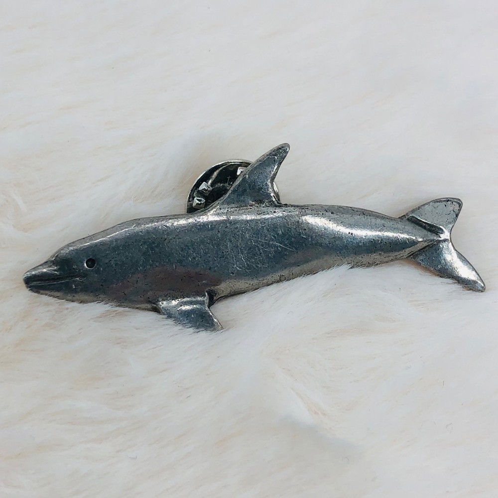 Vtg 1997 Barker Pewter Dolphin Lapel Pin