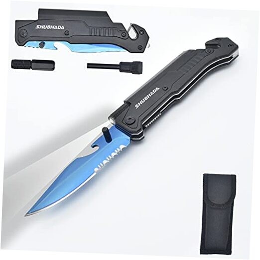 Folding Pocket Knives,Multi Function Emergency Tool Knives, Led Blue Titanium
