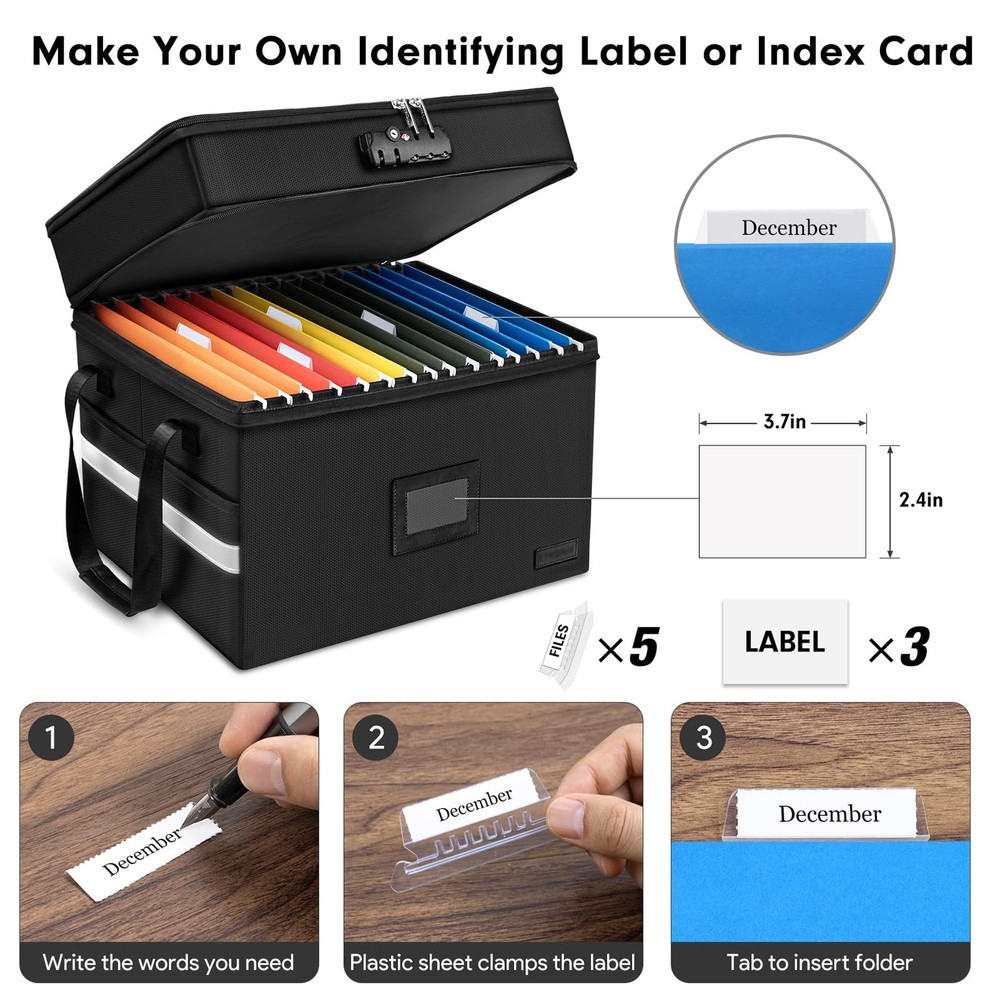 Fireproof Document Box With Lock 2 Layer File Cabinet Organizer With 5 Tab Inser