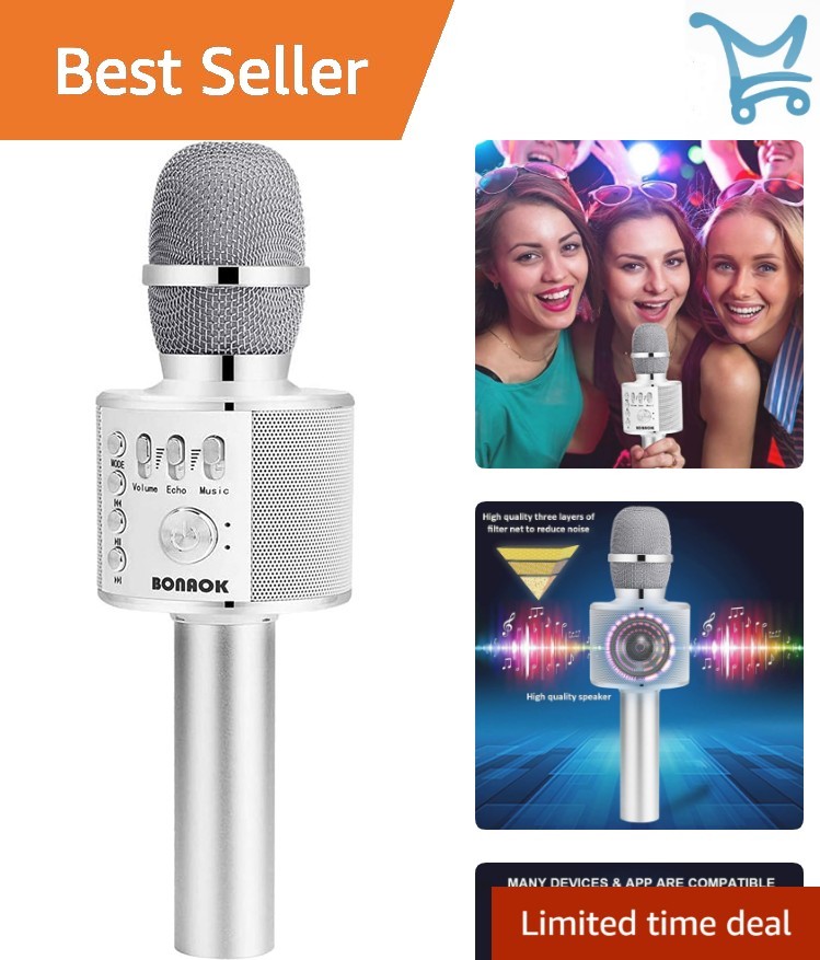 Wireless Bluetooth Karaoke Microphone Portable Handheld Speaker for Kids Adul...