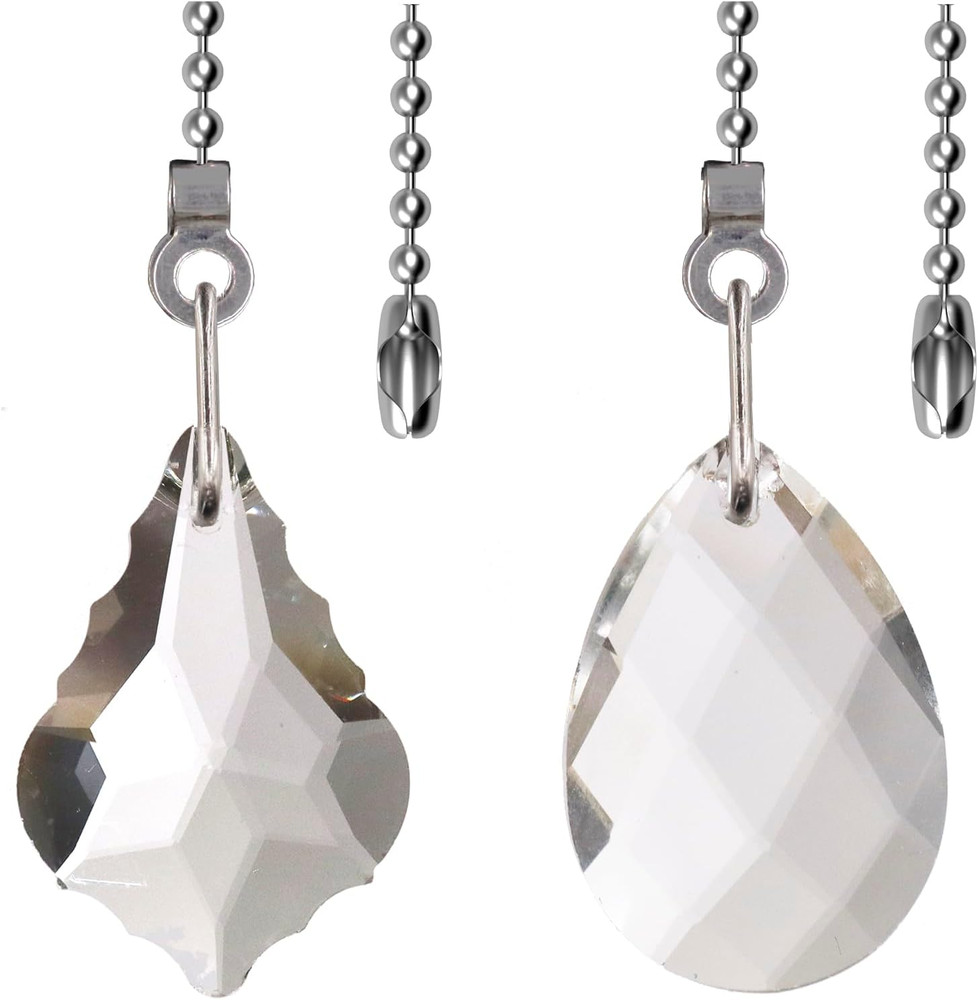 Crystal Ceiling Fan Pull Chain Set, 20-Inch Beaded Ball Chain Extender (Clear)