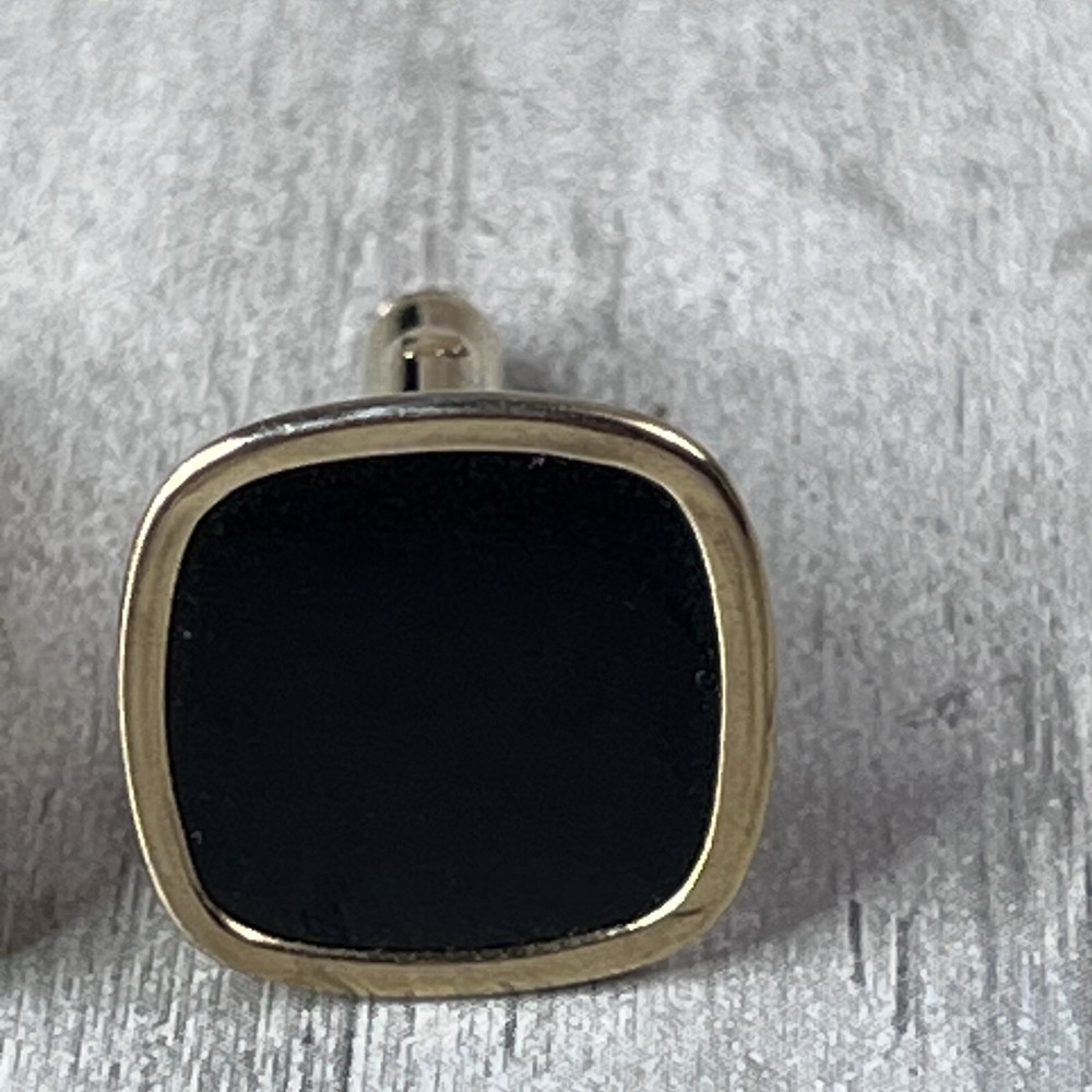Gold Tone Black Square Stone Cufflinks