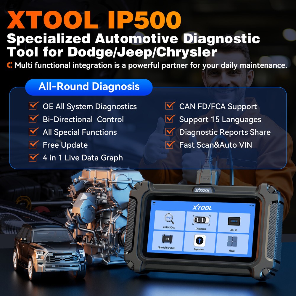 XTOOL IP500 For Dodge, Jeep, Chrysler Full System Diagnostic Tool OBD2 Scanner