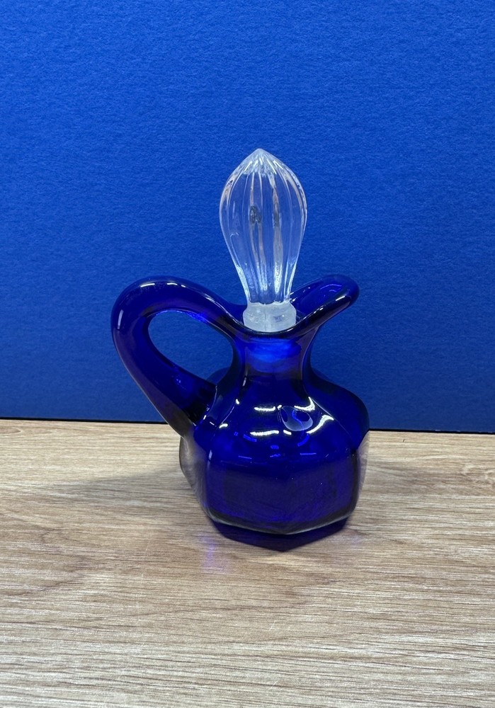 Cobalt Blue Hand Blown Pitcher/Decanter With Clear Stopper READ