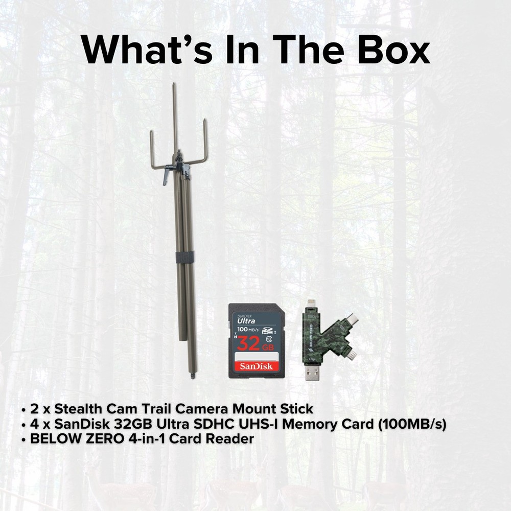 Stealth Cam Trail Camera Mount Stick 2 Pack 4 Pack Memory Card Bundle