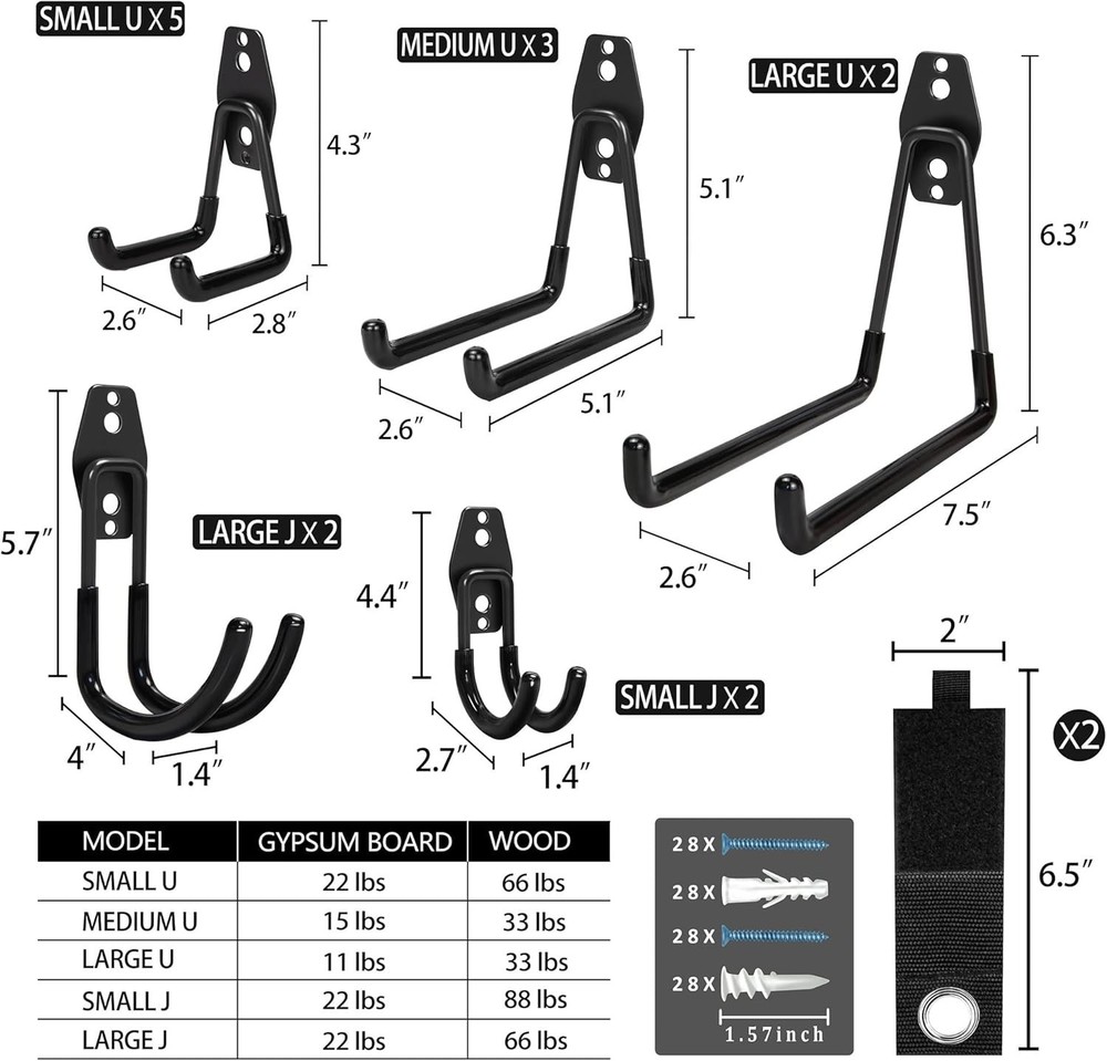 Efficient Storage Solution: 16 Heavy Duty Anti-Slip Garage Hooks for All Needs