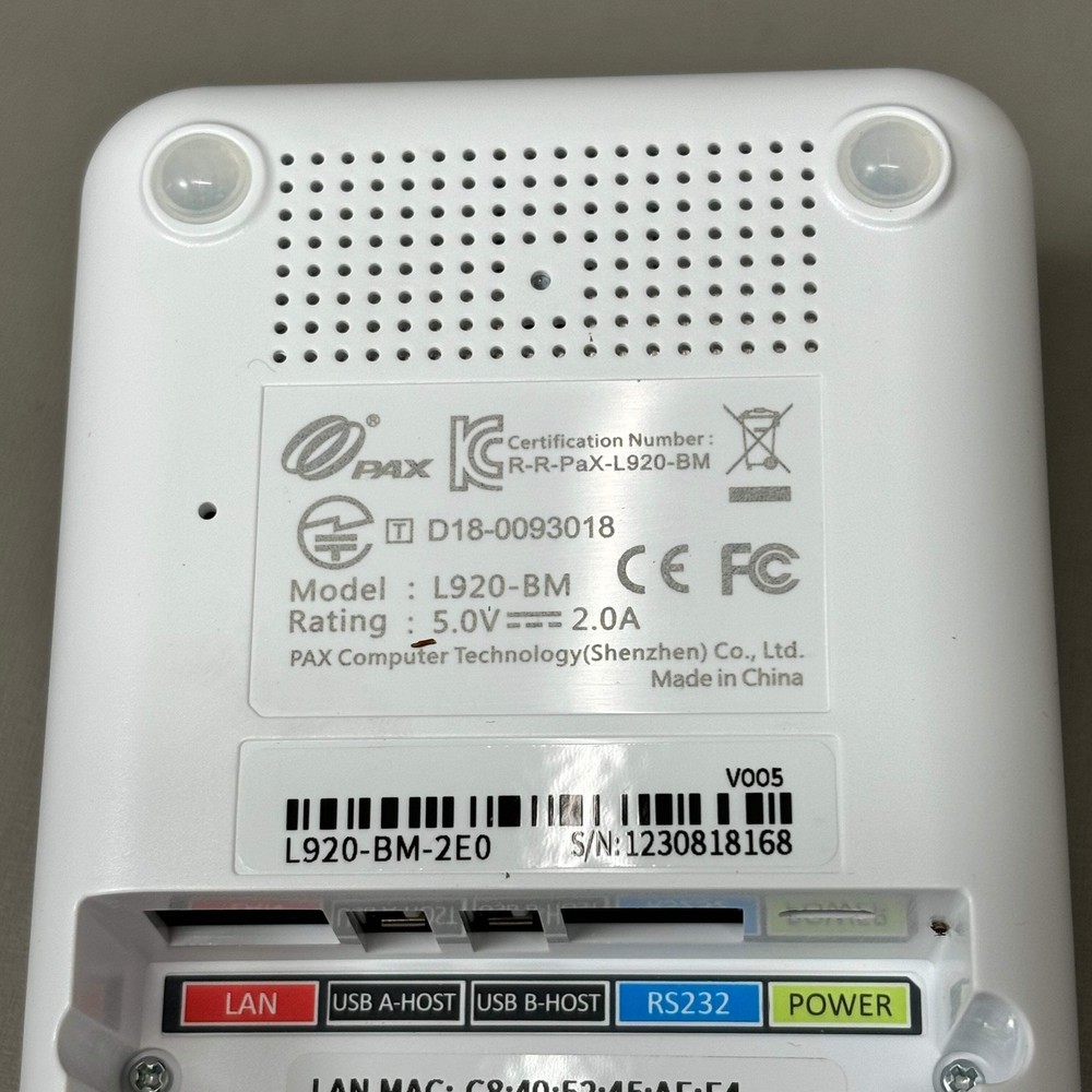 PAX Efficient Charging Dock w/ Ethernet & USB 920 Android Terminal White L920-BM