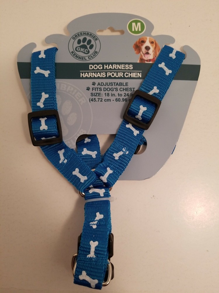 Dog Harness Size Medium Blue With White Bones