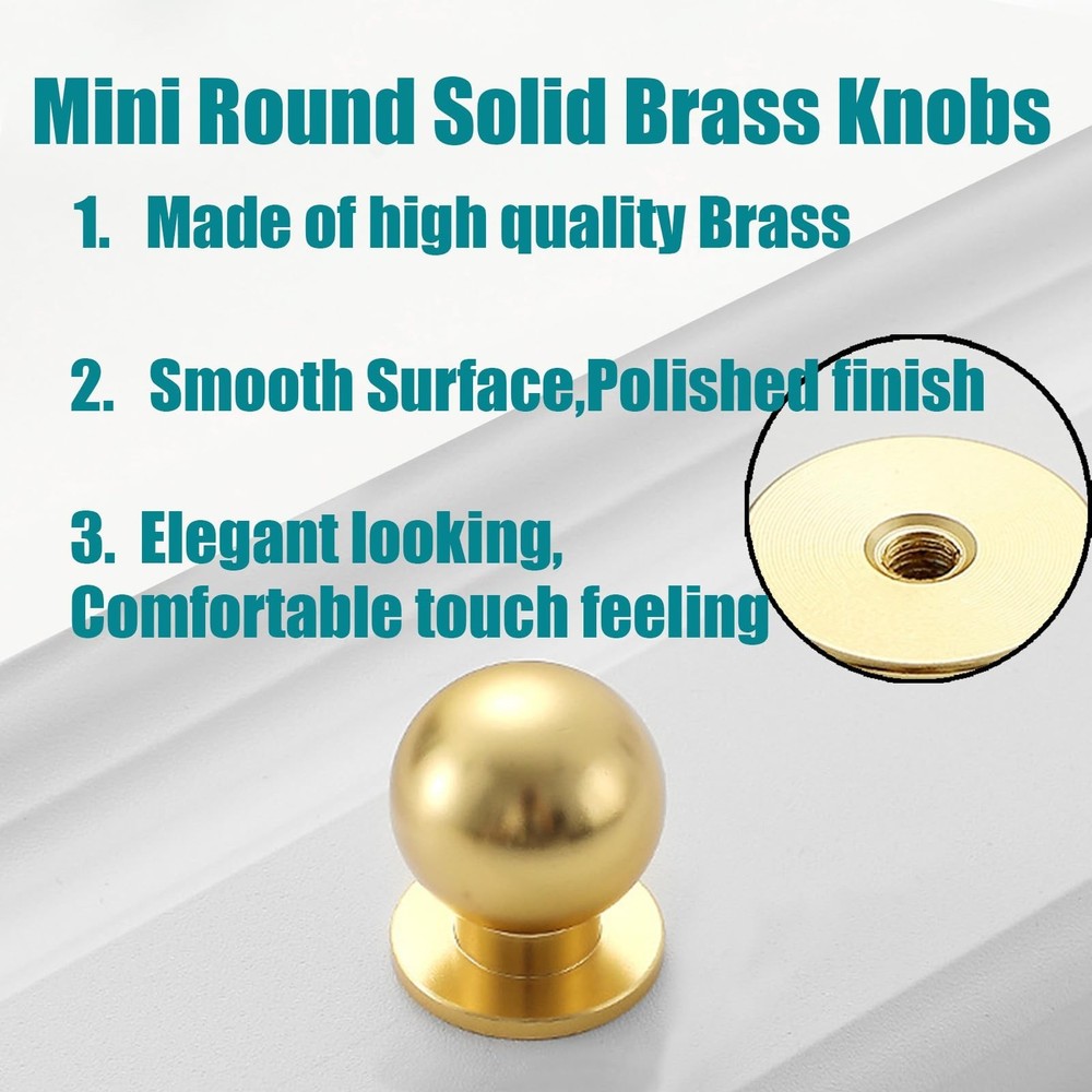 Mini Round Solid Brass Knobs, 1/2 Inch (14mm) Diameter Antique Metal Cabinet ...