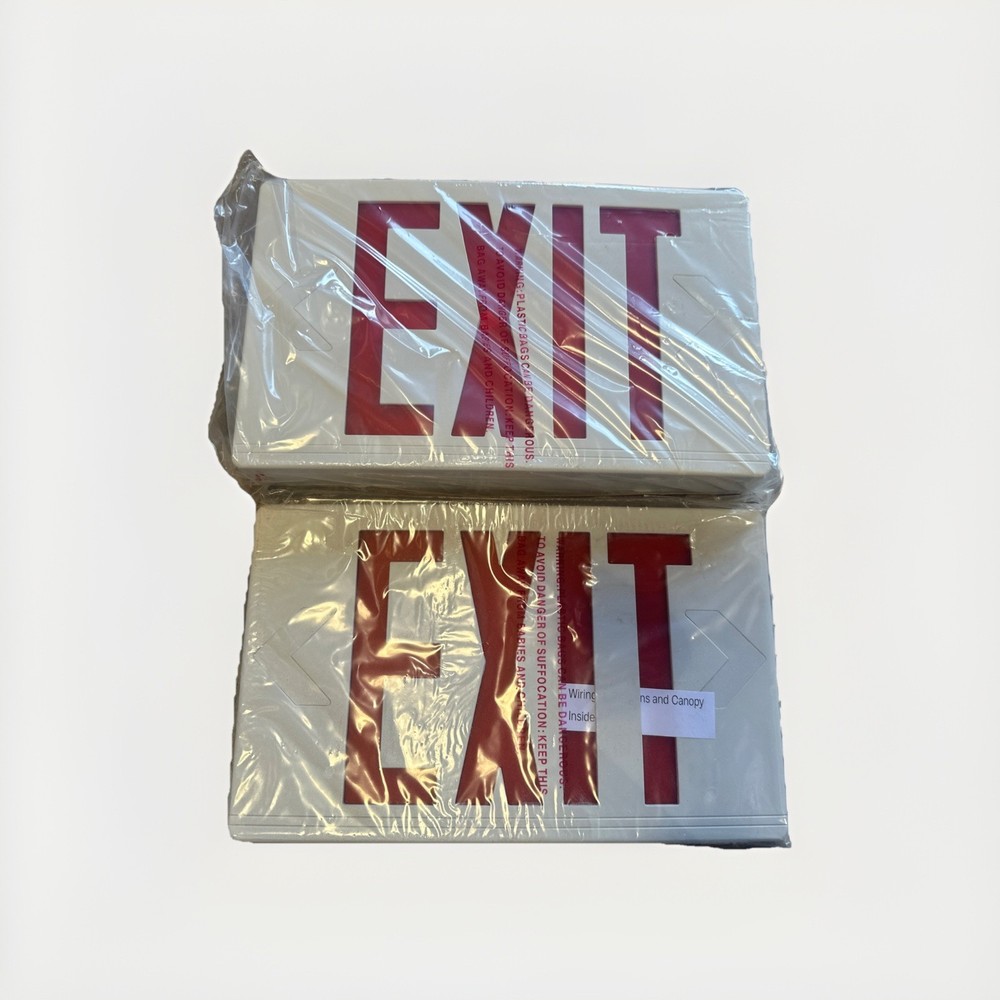 🔴Exitronix LED Exit Sign White Thermoplastic VEX-U-BP-LB-WH Double Sided RED‼️