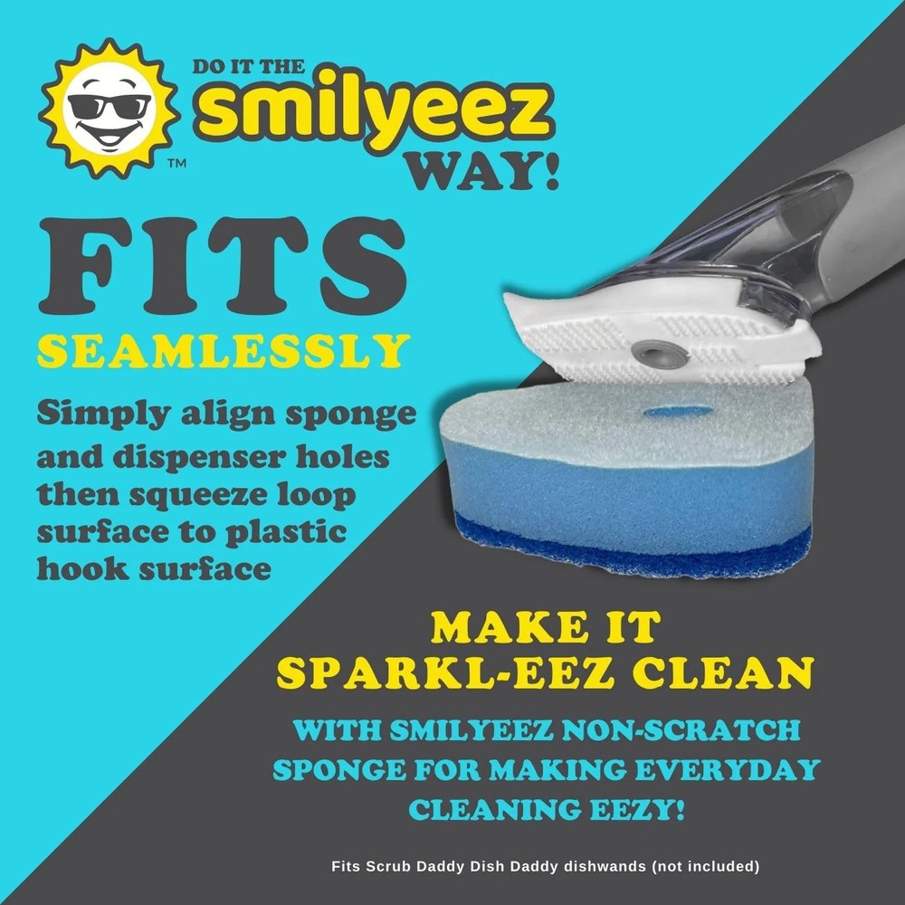 Smilyeez Blue Non-Scratch Sponge Refill for use with Dish Daddy® – (10 Pack)