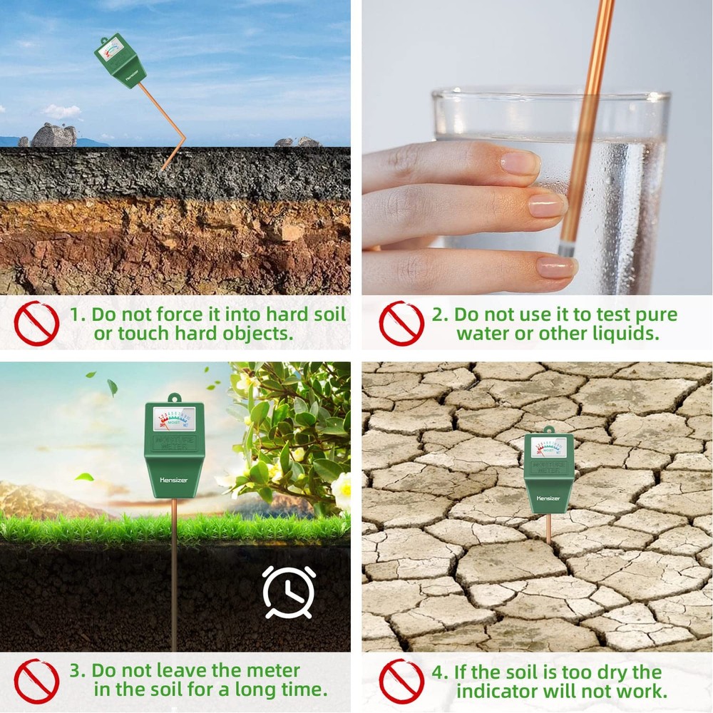 Kensizer Soil Tester, Moisture/pH Meter, Green