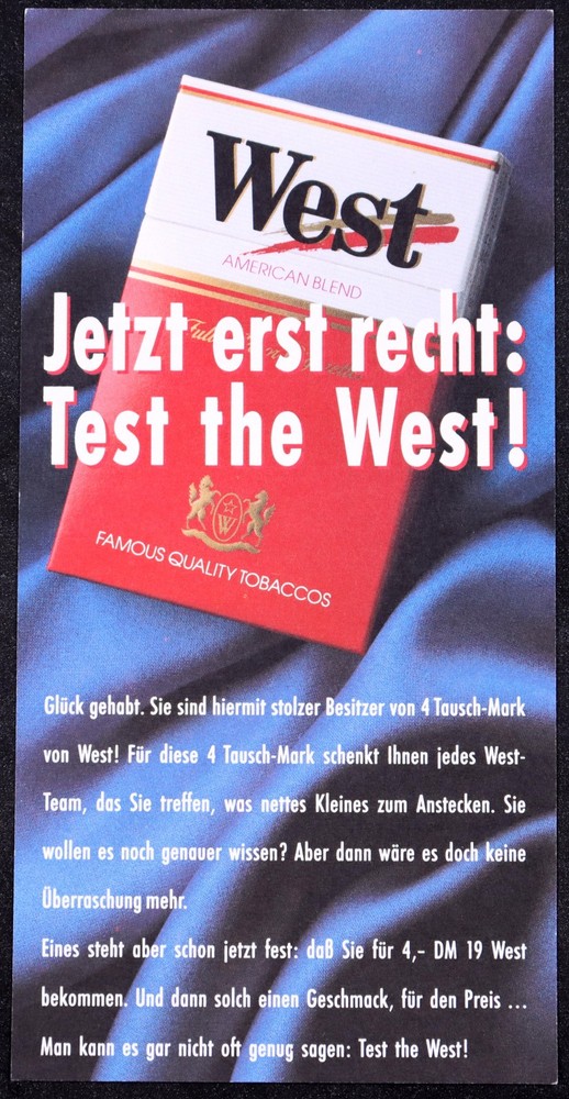 Westnote 1991 Novelty West Cigarette Advertisement Banknote 4 "Tausch-Mark"