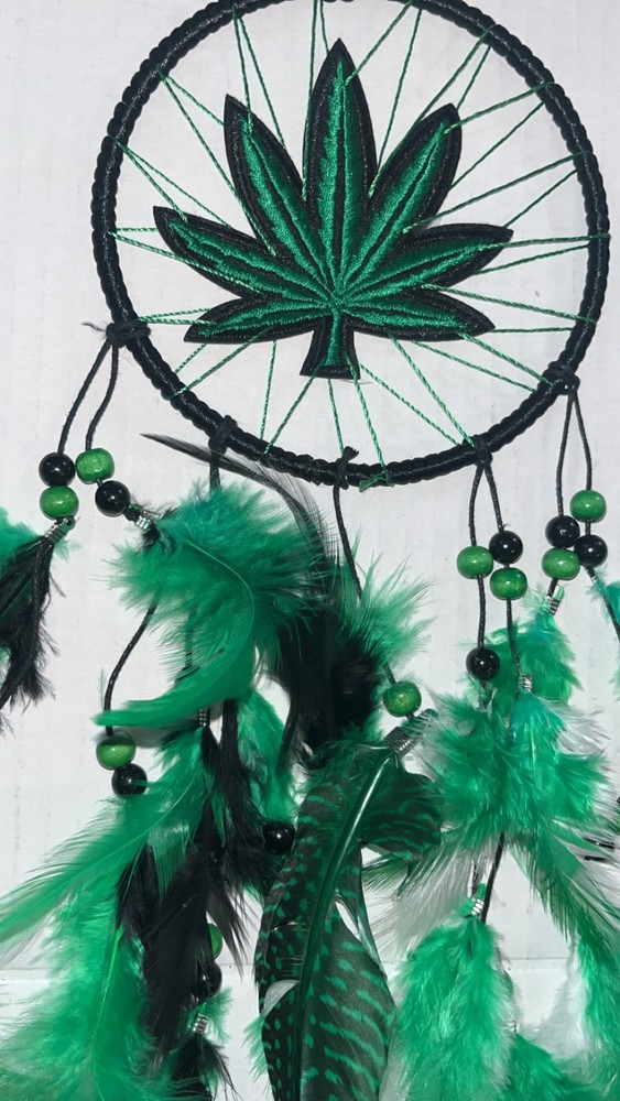 weed pot leaf dreamcatcher sleep well! 18"