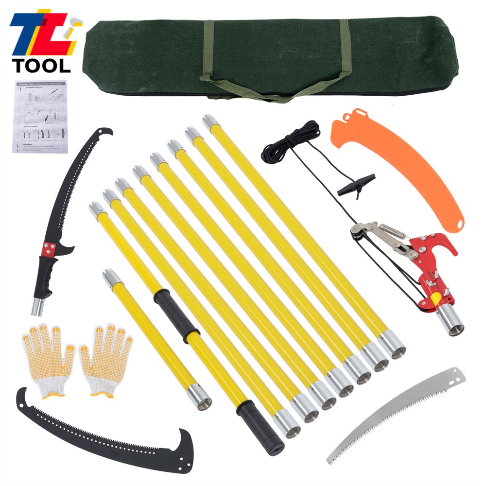 Tree Pole Pruner Durable Tree Trimmers Handle Manual Branches Yellow 30 Feet