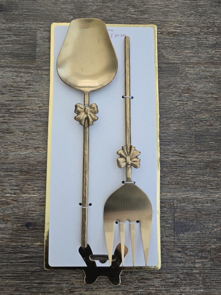 Venus Impex 2-Piece Gold Salad Serving Set – Spoon & Fork with Bow Design