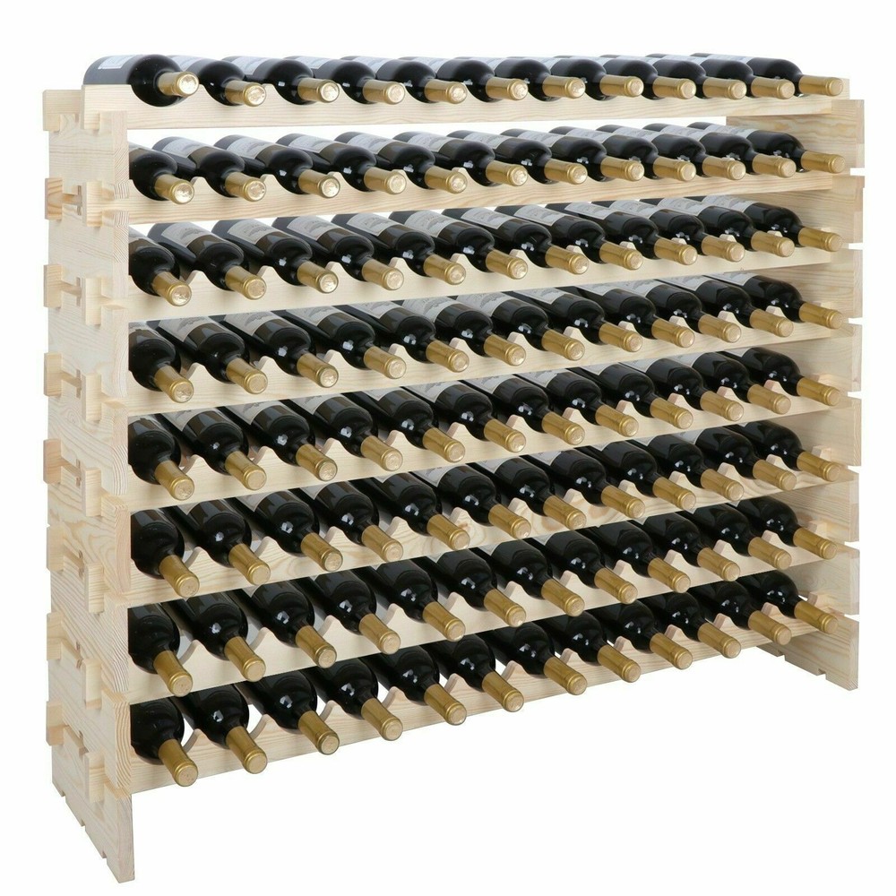 2PCS Holder Wine Rack Stackable Storage 8 Tier Solid Wood Display 96 Bottles