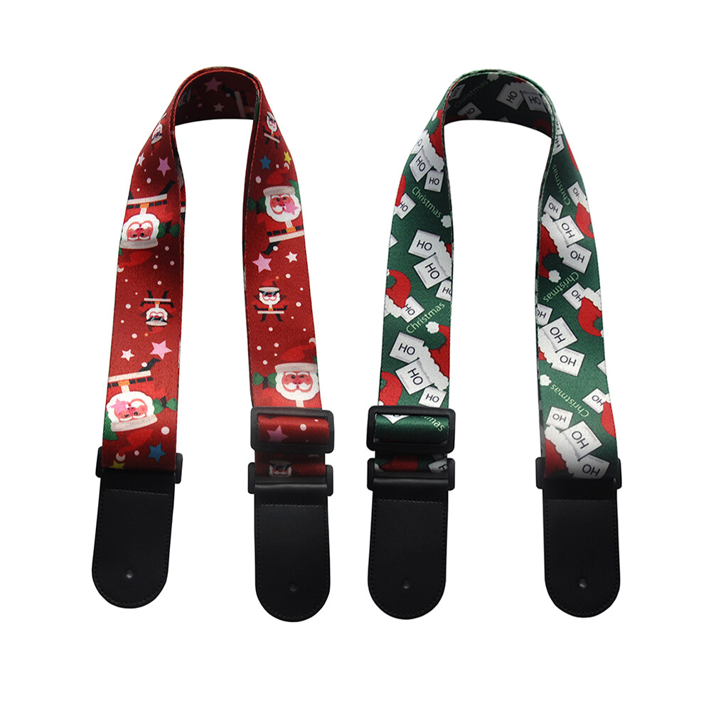 Christmas Pattern Guitar Strap Polyester Woven Leather Head 2'' wide