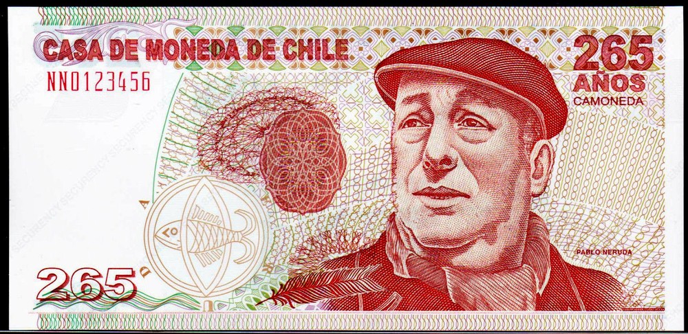 CHILE, POLYMER Test Note Securency Substrate intaglio Specimen, Pablo Neruda, T3