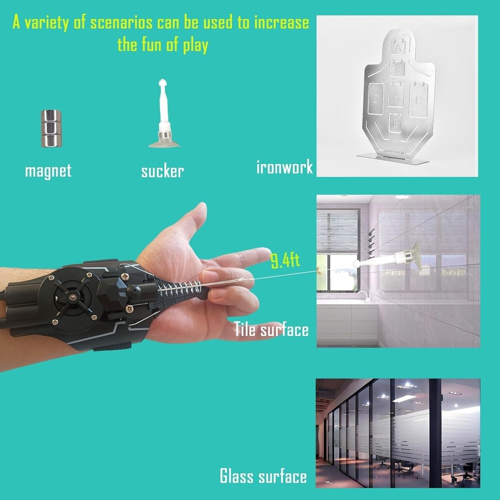 Spider Web Shooter Toy - USB Rechargeable, 9.7-Foot Range, Dual-Function