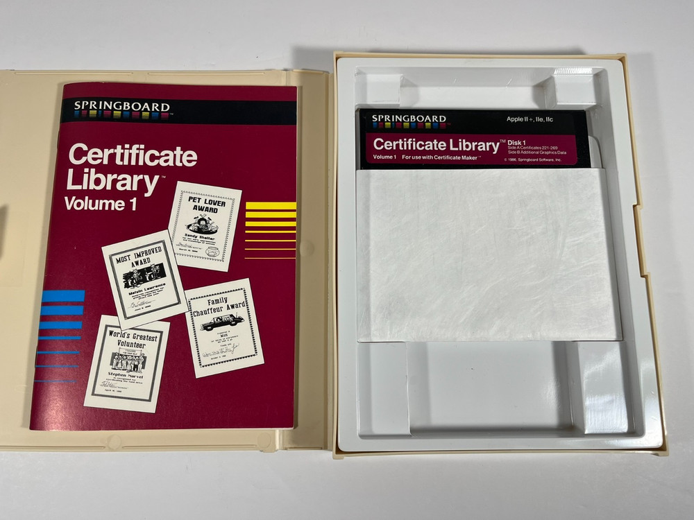 Springboard Certificate Maker/Certificate Library Software for Apple II 5.25"