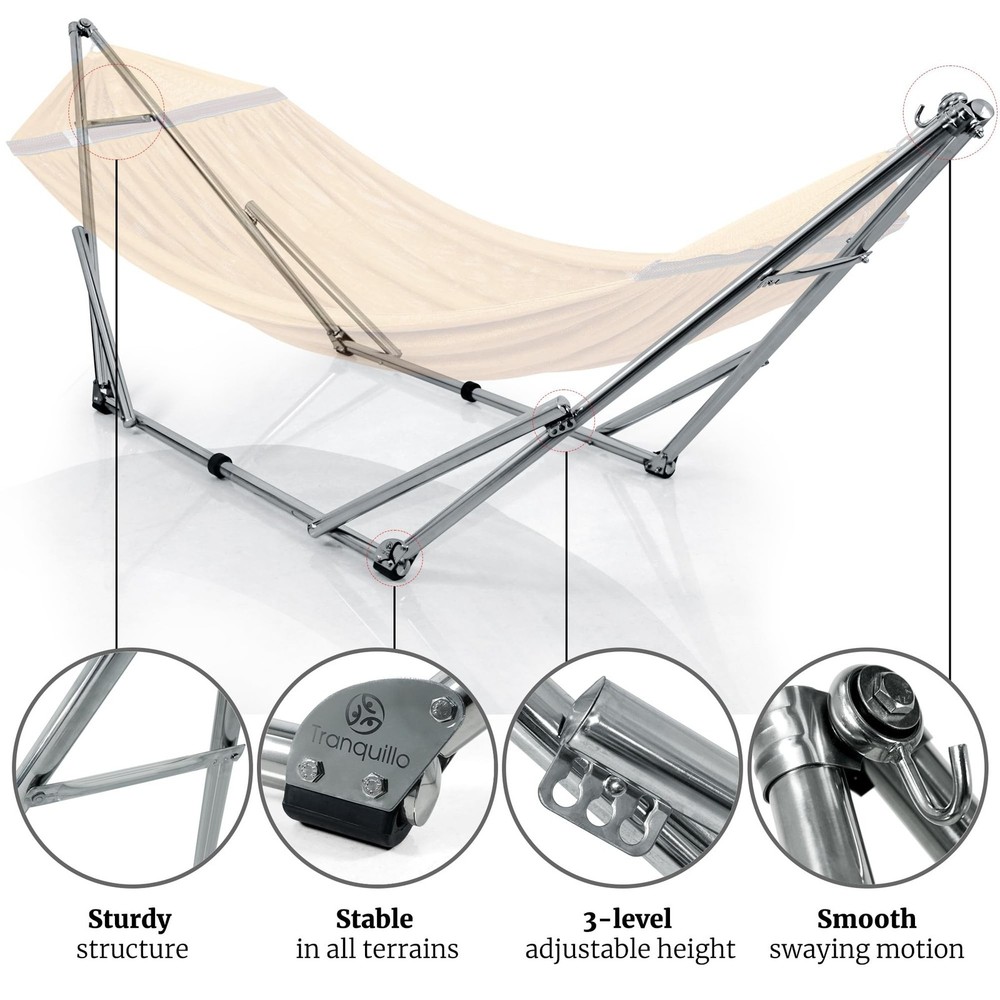 Tranquillo Adjustable Portable Hammock with Stand, Collapsible Camping Hammoc...