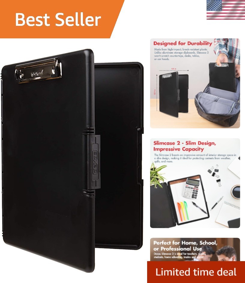 Slimcase 2 Plastic Clipboard with Storage and Side Opening, Black, Office Sup...