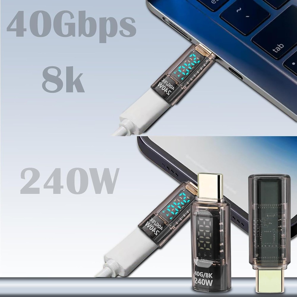 USB C Extension Adapter, 2Pack 40Gbps Transparent C Converter