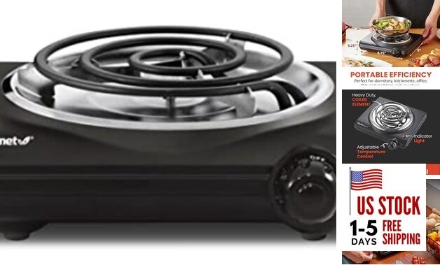 ESB100B Countertop Burner Electric Hot Plate, Temperature Single Coiled