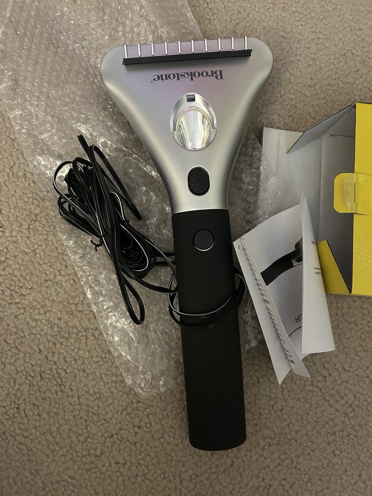 Brookstone Power Thaw Electric Heated Windshield Ice Scraper LED Light NEW