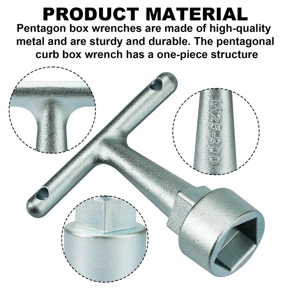 VIDABTE Water Meter Wrench for Pentagon Socket, Curb Stop Wrench, Silver