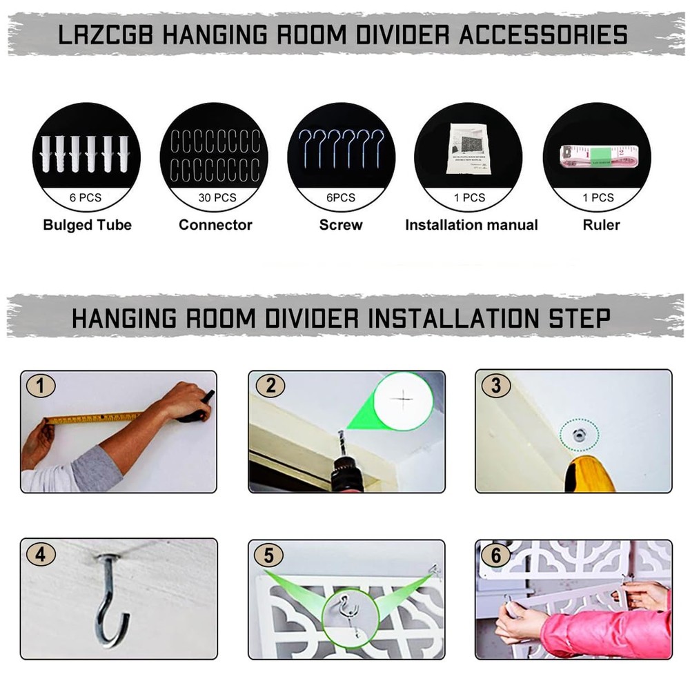10 PCS White Hanging Room Divider WoodPlastic Screen Panel Wall Home Decor