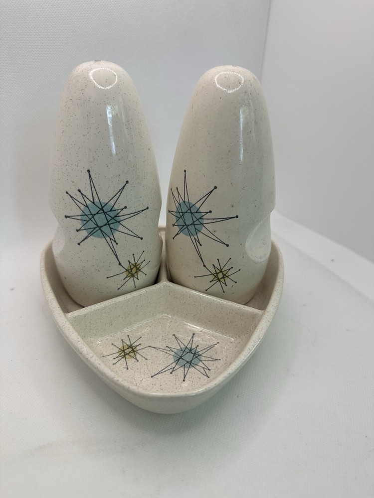 Franciscan Atomic Starburst Ceramic Salt & Pepper Shakers 5 1/2" TALL SET