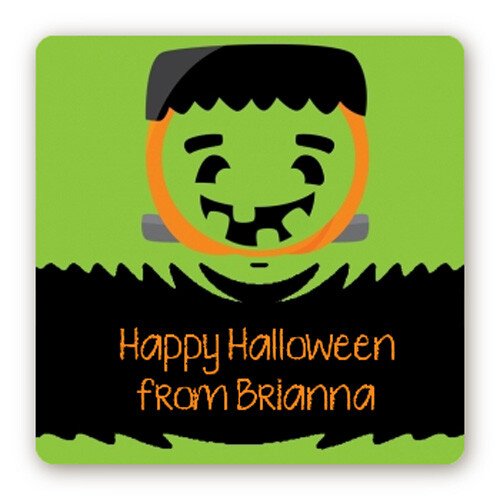Jack O Lantern Square Personalized Halloween Stickers - Halloween Favors