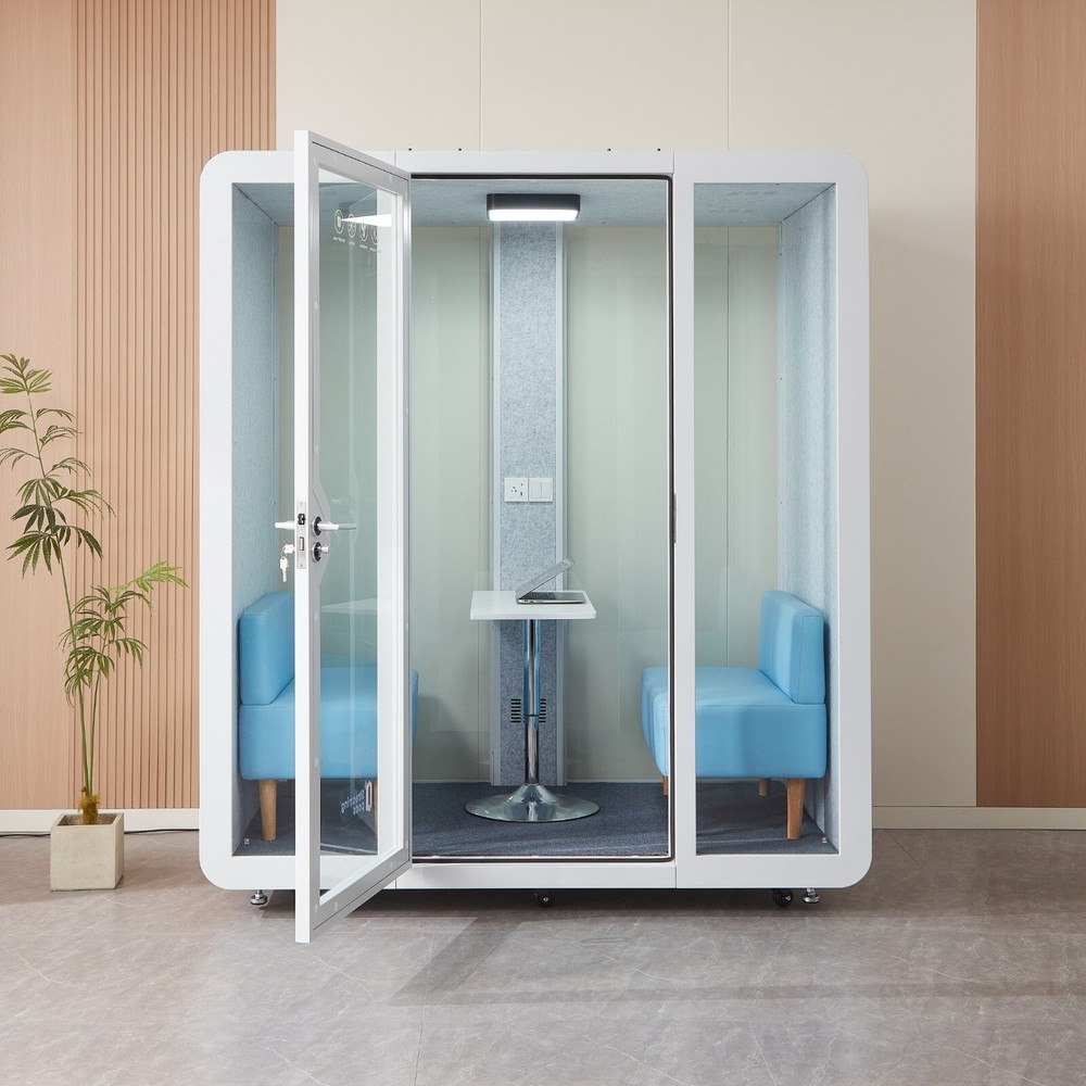 2-4 Seats Office Sound Booth Pod Audio Privacy Mobile Roller + LED Light