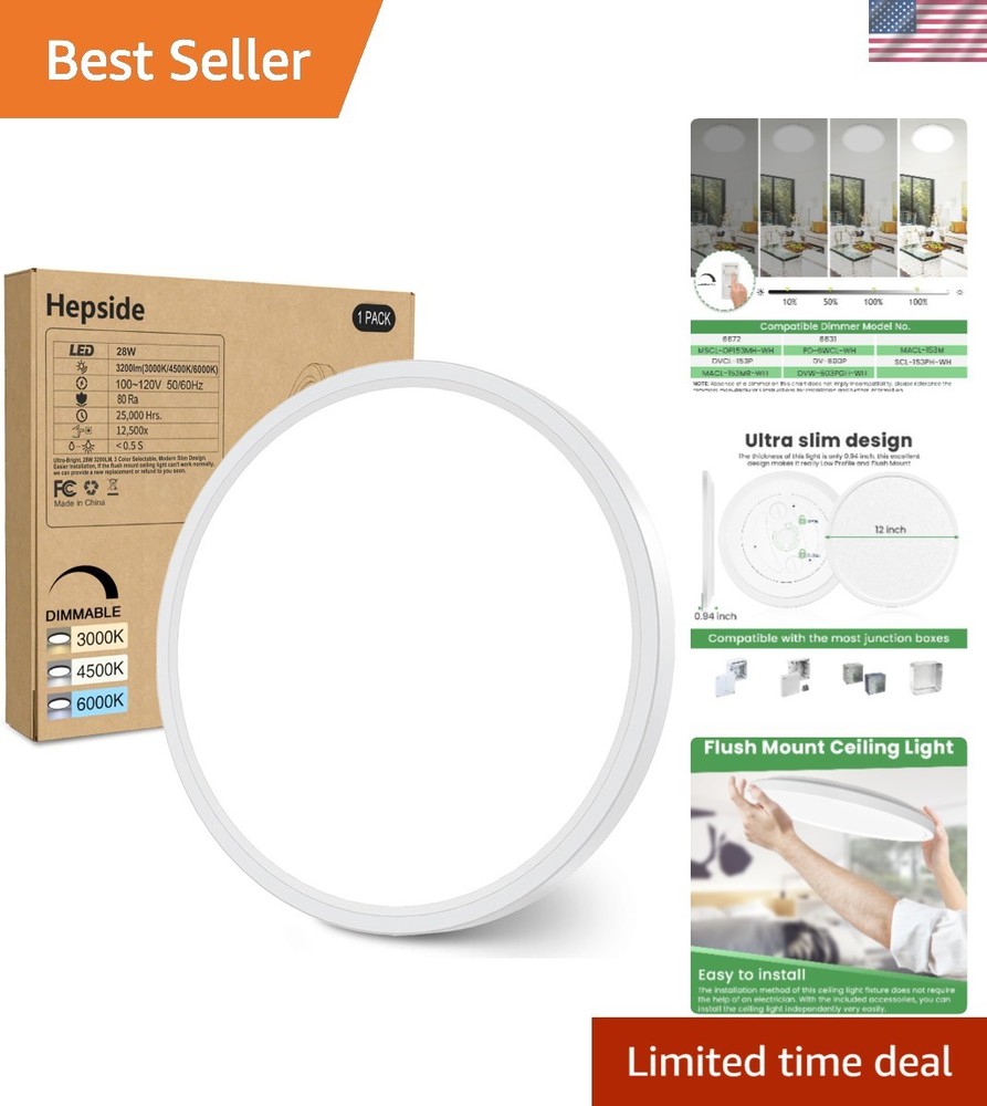 Energy-Efficient 12-Inch LED Ceiling Light - Adjustable Brightness & Color Modes