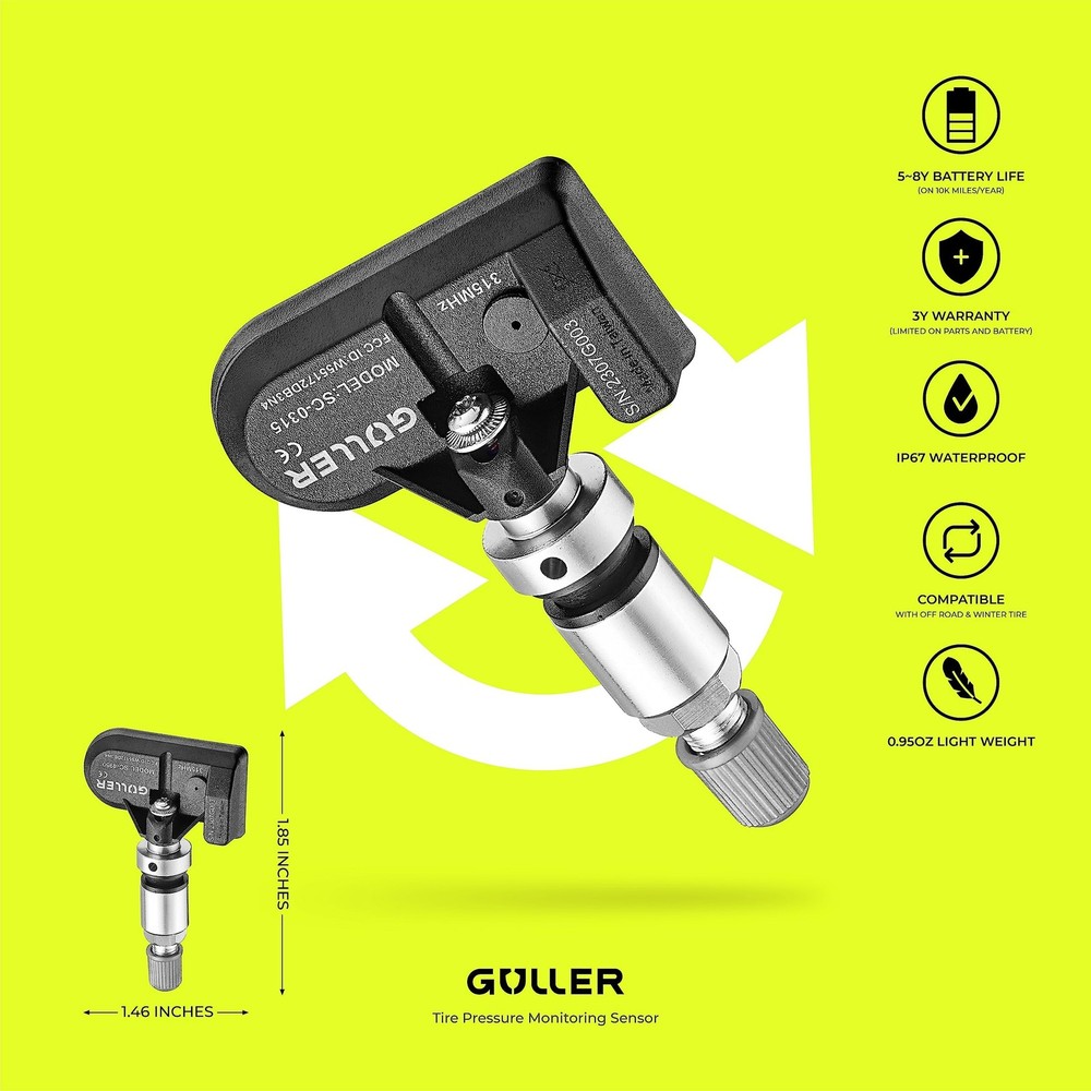 GULLER TPMS 315MHz Tire Pressure Sensor 4-Pack | Preprogrammed for Select 500...