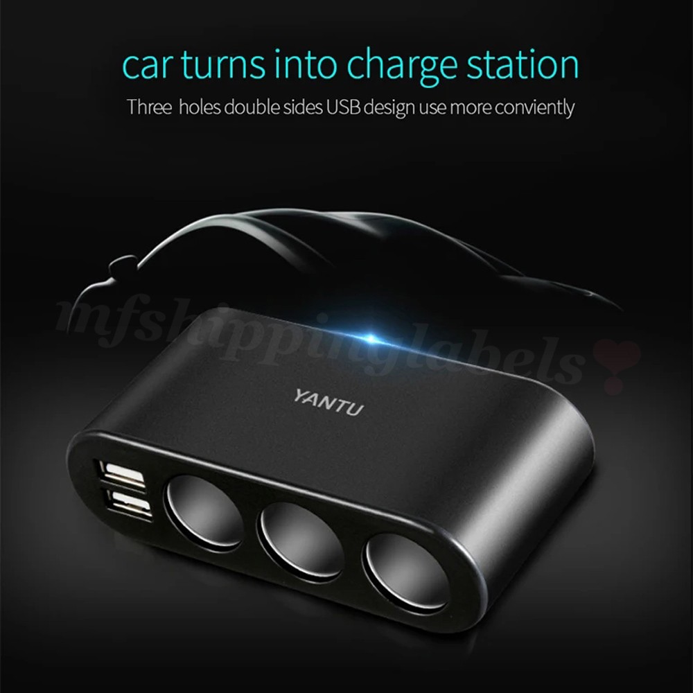 3 Way Car Cigarette Lighter Socket Splitter 12V Dual USB Power Adapter Charger