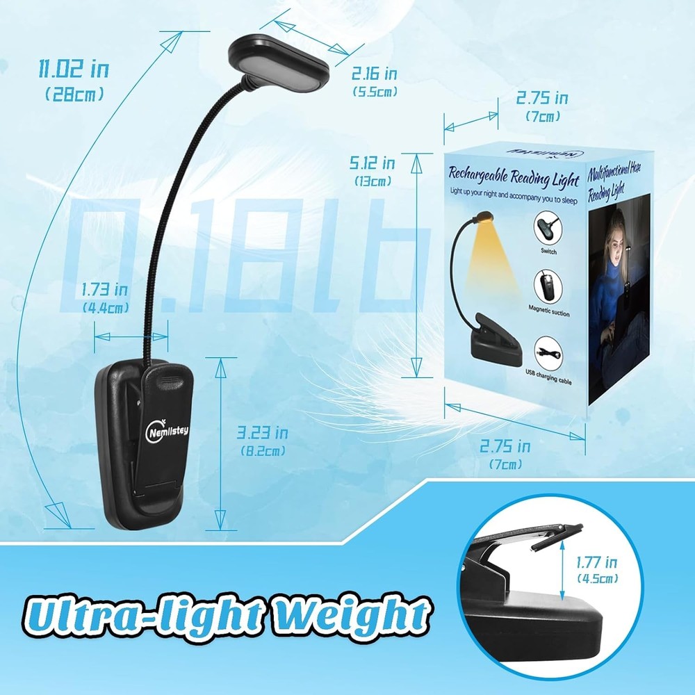 Flexible Rechargeable LED Book Light With 3 Light Modes Easy Clip Reading Lamp