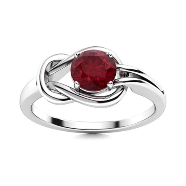 Solitaire 5MM Round Ruby Infinity Love Knot Wedding Ring 925 Sterling Silver