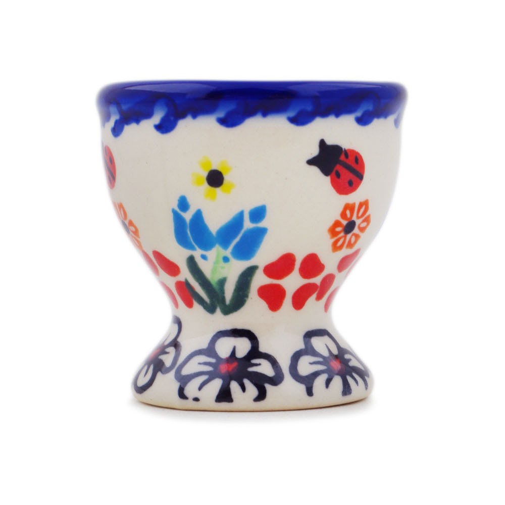 Polish Pottery Egg Holder 2" Fanciful Ladybug