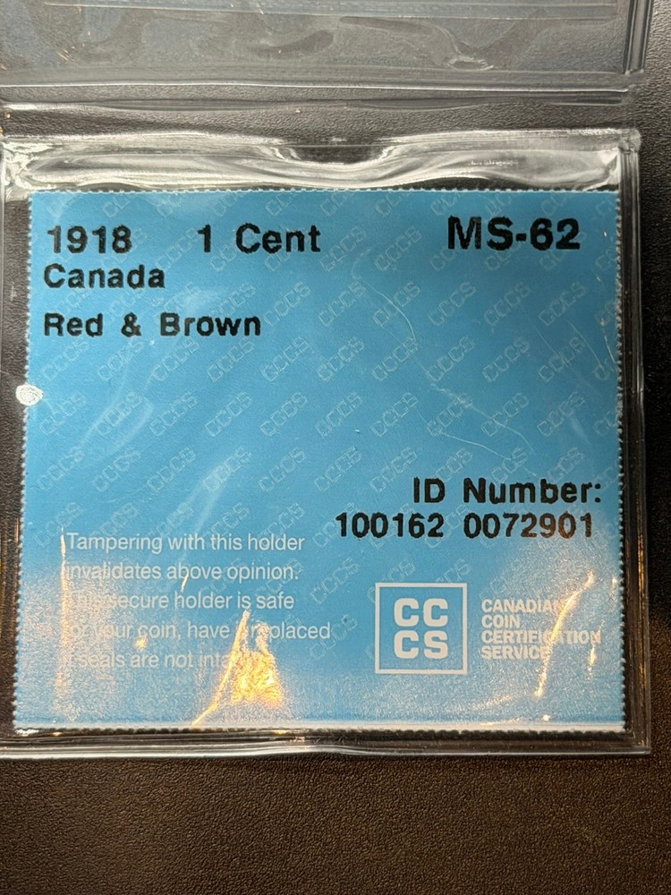 1918 Canada 1 cent Red and Brown CCCS Graded MS-62