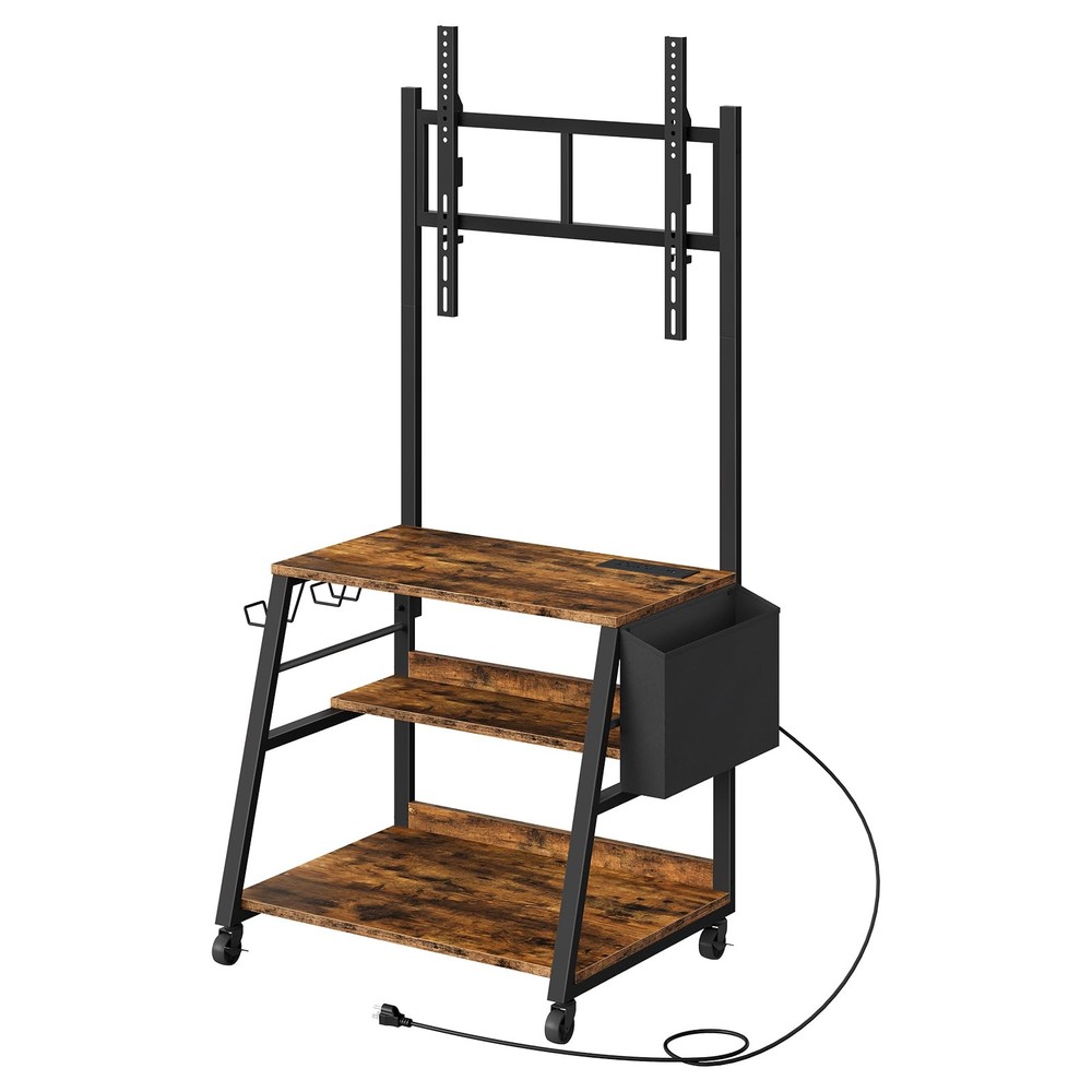 Mobile TV Stand with Charging Station, Adjustable Mount and Wheels, Rolling T...